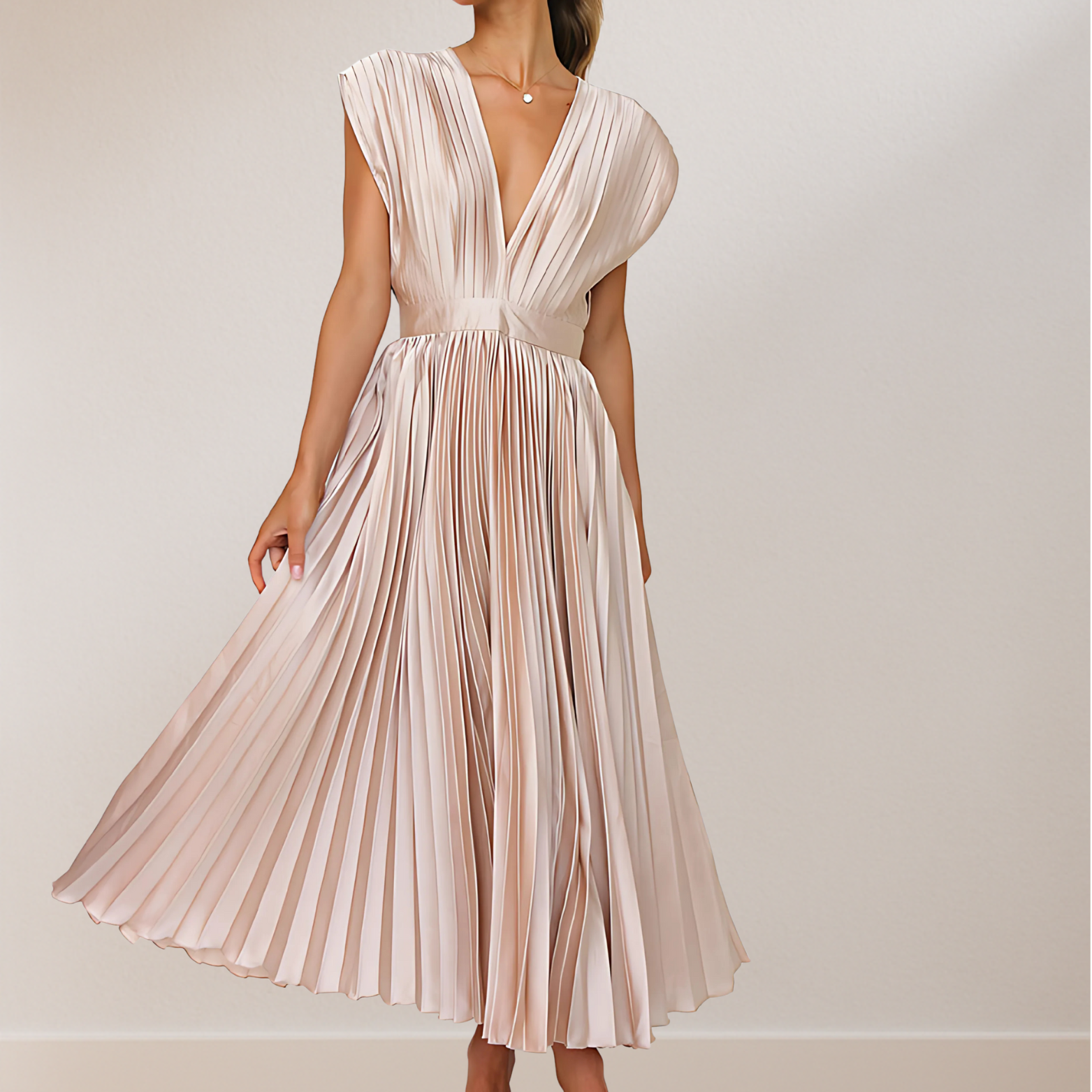 Mouwloze dames maxi jurk met V-Hals en striksluiting achter