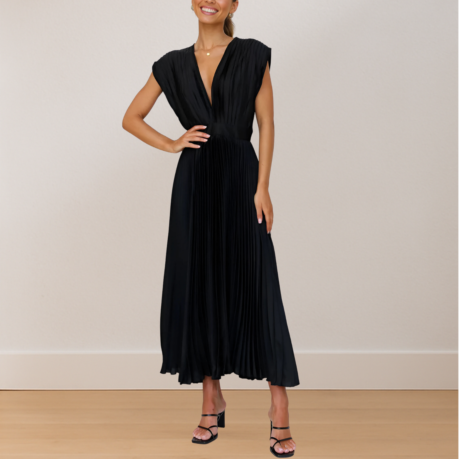 Mouwloze dames maxi jurk met V-Hals en striksluiting achter