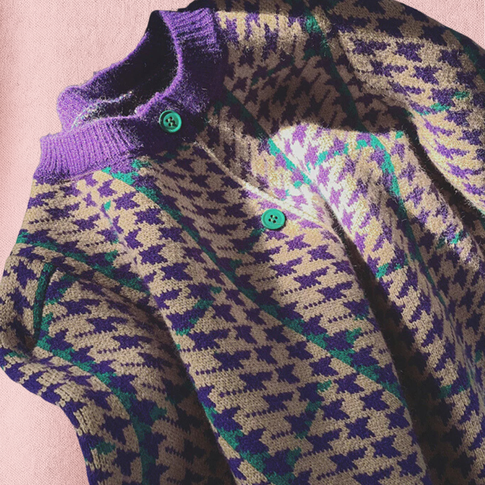 Dames vest met houndstooth patroon en knoopsluiting