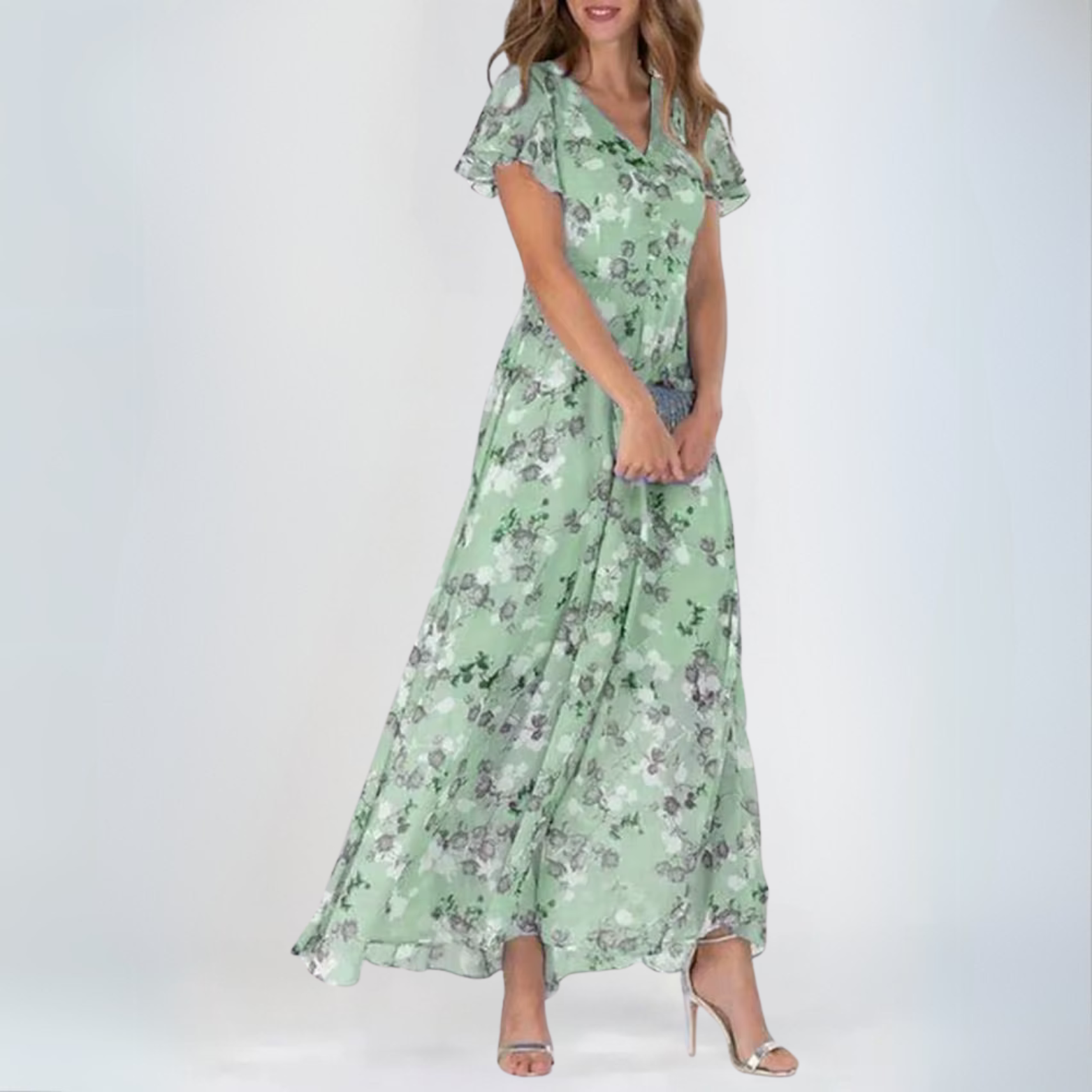 Amara - Elegante Luchtige Maxi BloemenJurk met V-hals