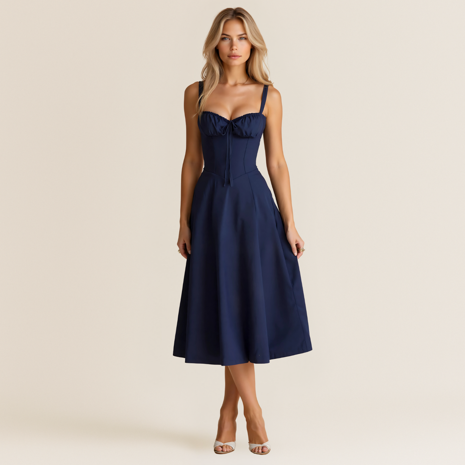 Midi jurk met corsetmodel en wijde rok
