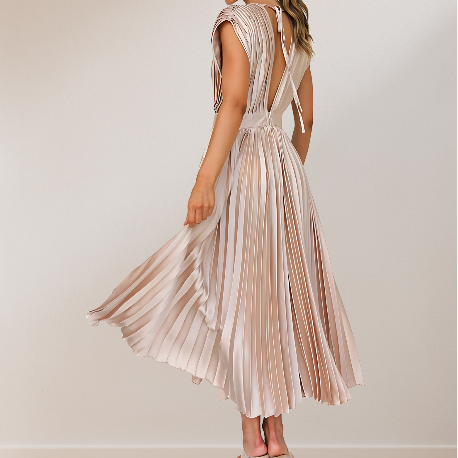 Mouwloze dames maxi jurk met V-Hals en striksluiting achter