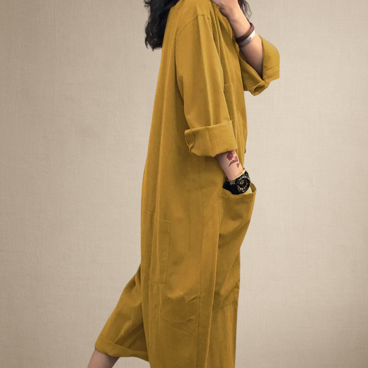Dames jumpsuit met lange mouwen en knoopsluiting