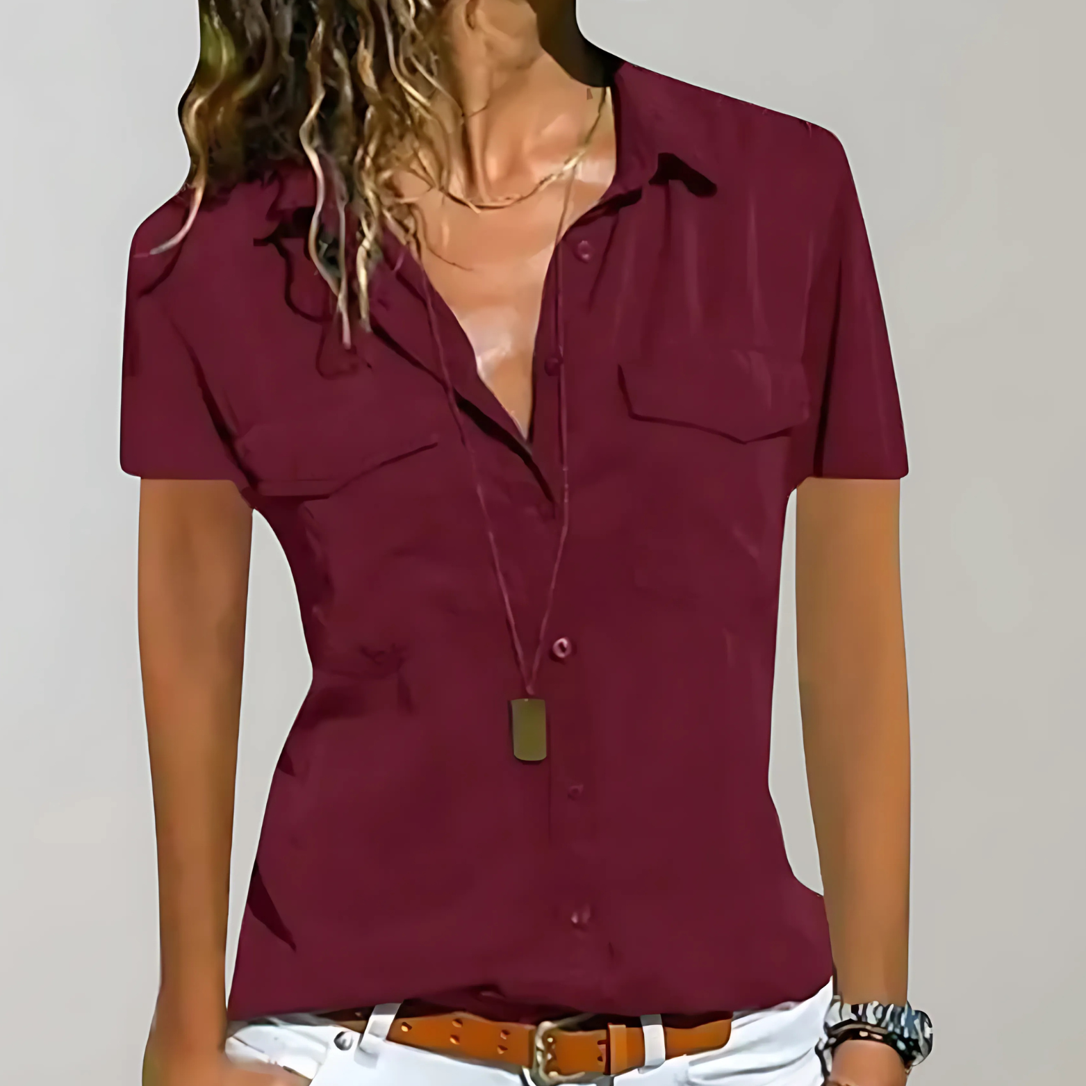 Blouse met korte mouwen en overhemdkraag voor dames