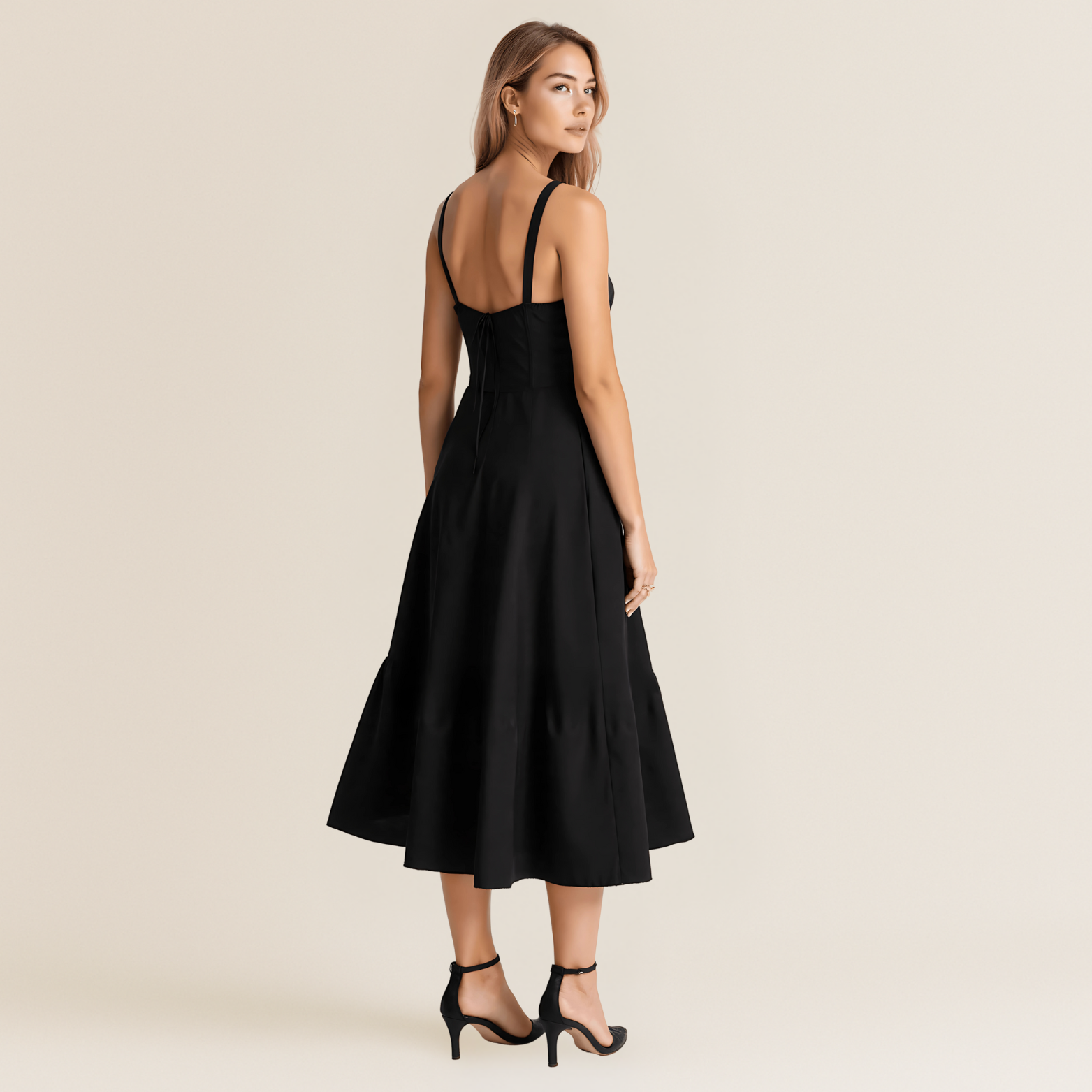 Midi jurk met corsetmodel en wijde rok