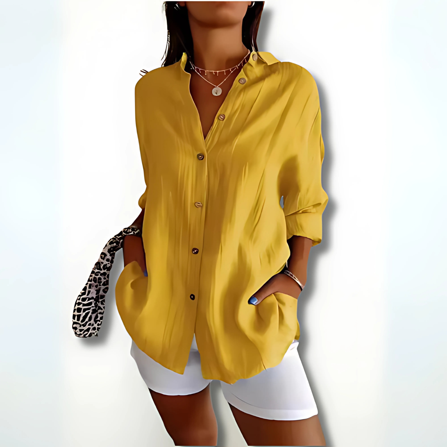 Damesblouse met kraag en knoopsluiting – luchtig model