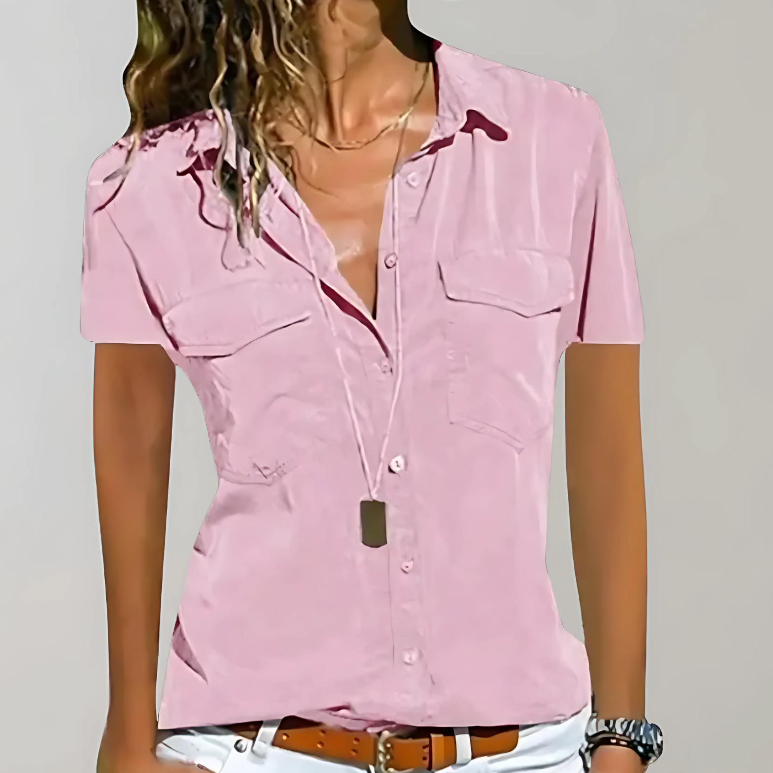 Blouse met korte mouwen en overhemdkraag voor dames