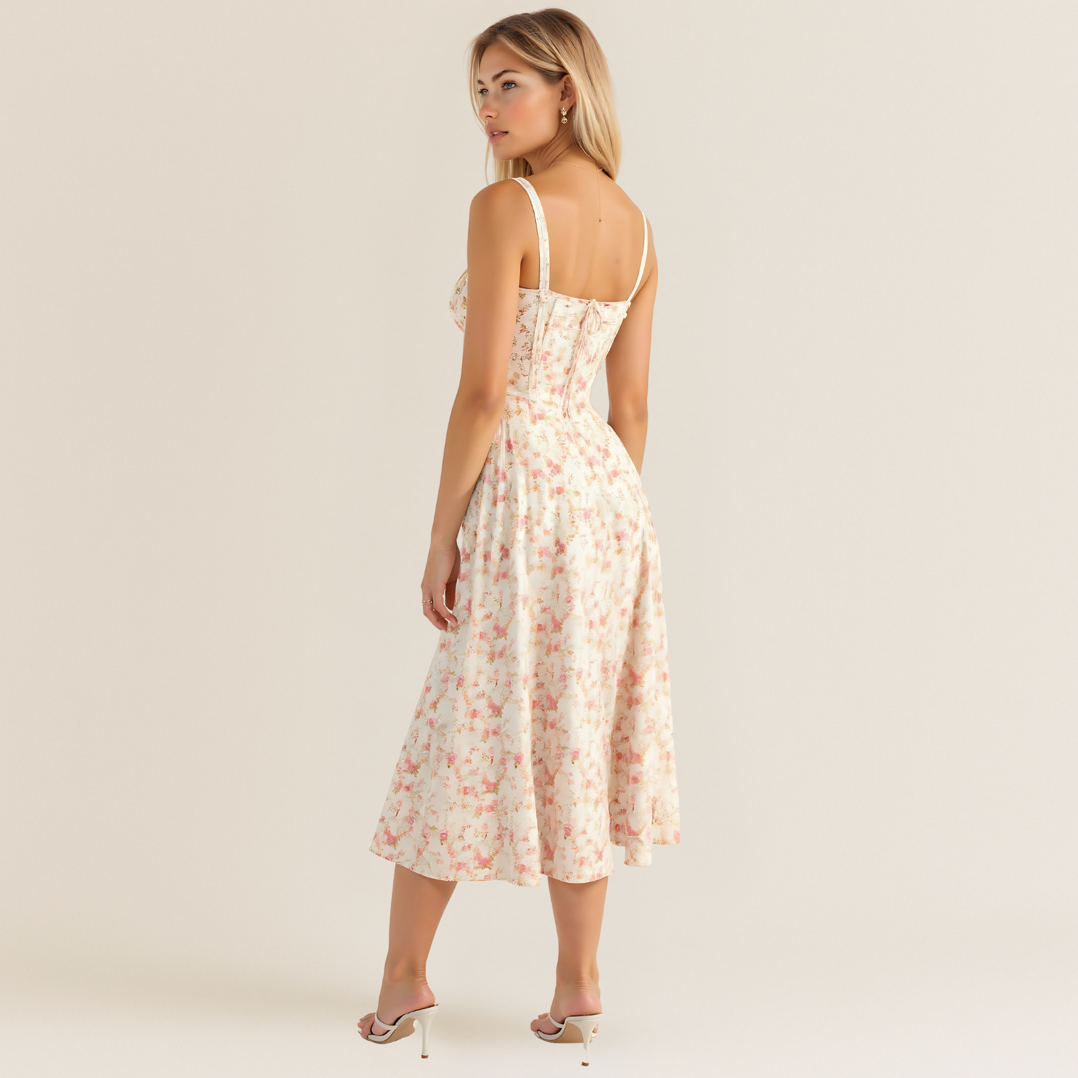 Midi jurk met corsetmodel en wijde rok