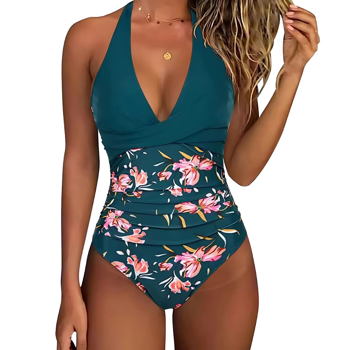 Badpak met Diepe V-hals en Bloemenprint voor dames