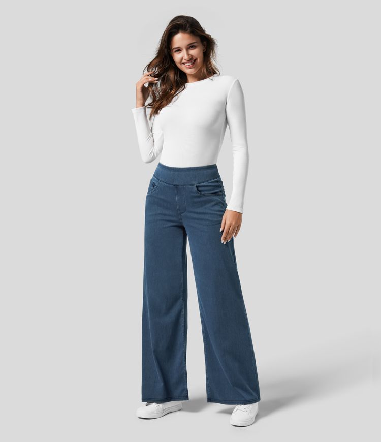 Broek met hoge taille en wijde pijpen voor dames