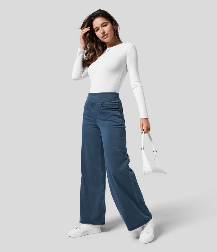 Broek met hoge taille en wijde pijpen voor dames