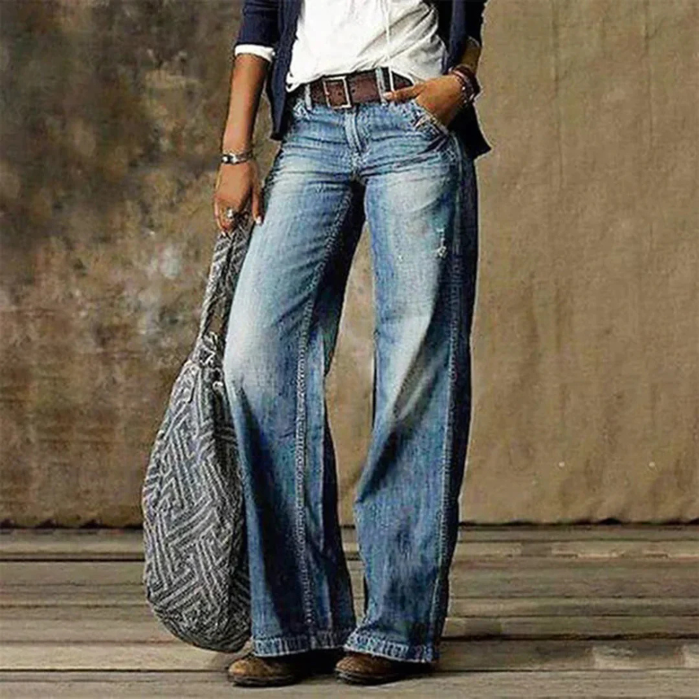 Broek met wijde pijpen van denim voor dames