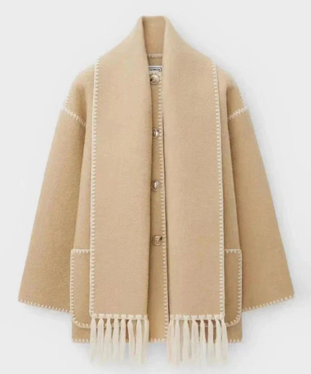 Cape jas met sjaaldetail voor dames