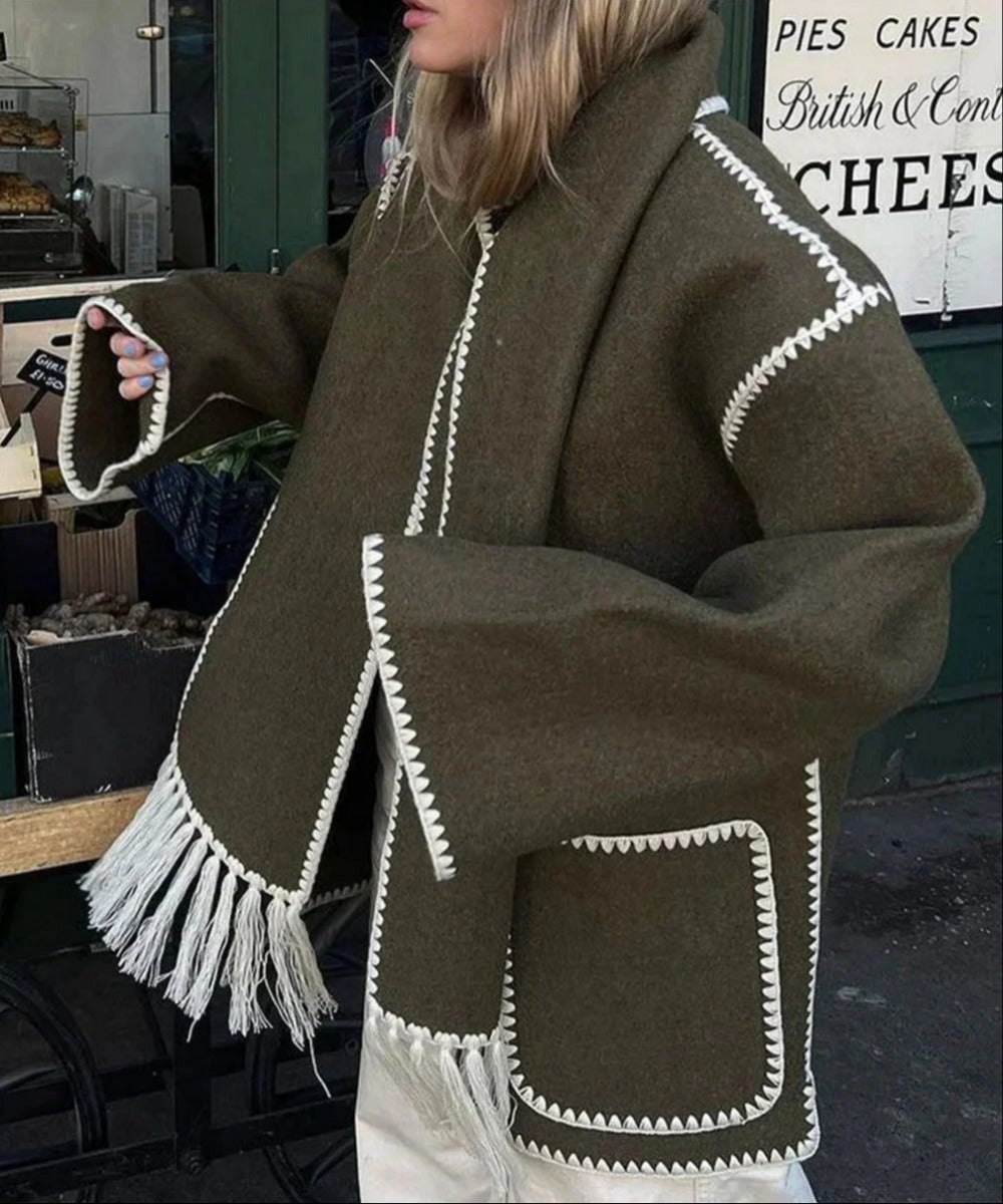 Cape jas met sjaaldetail voor dames