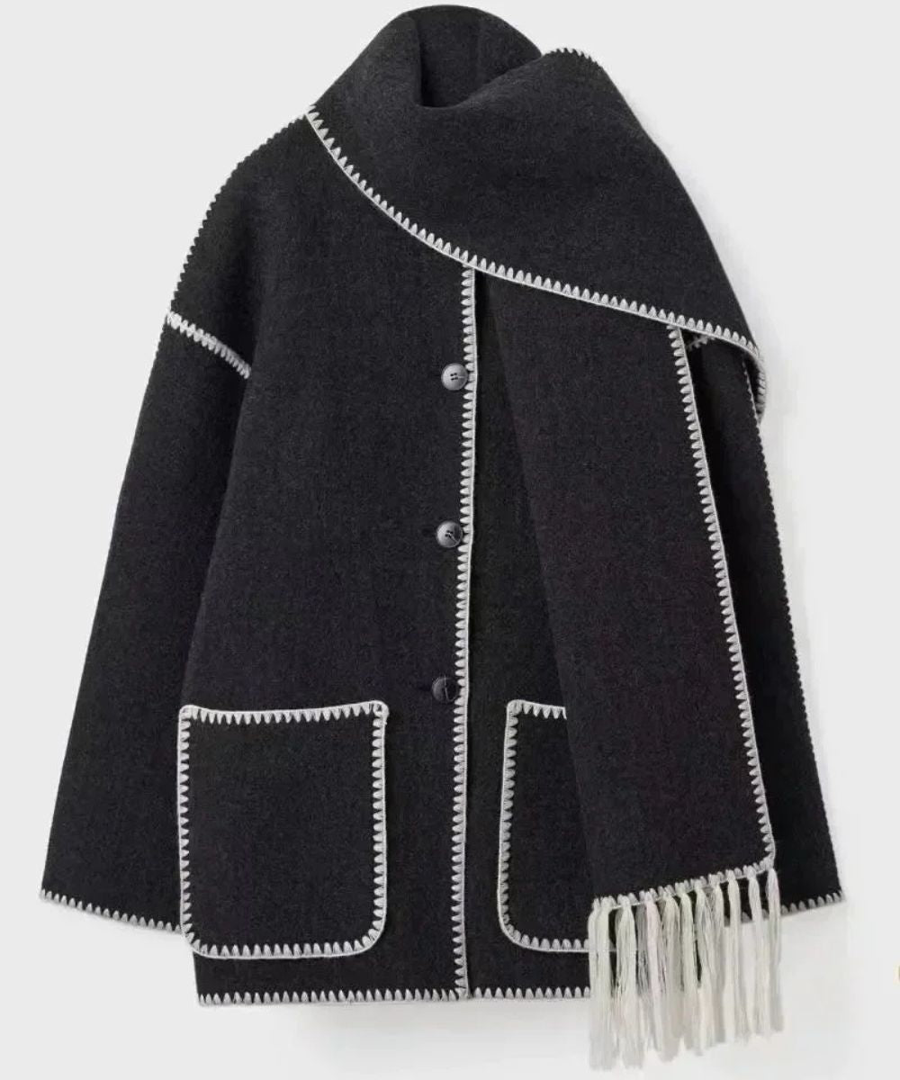 Cape jas met sjaaldetail voor dames