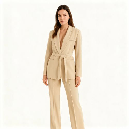 Dames Blazer en Broek Set met Strikceintuur