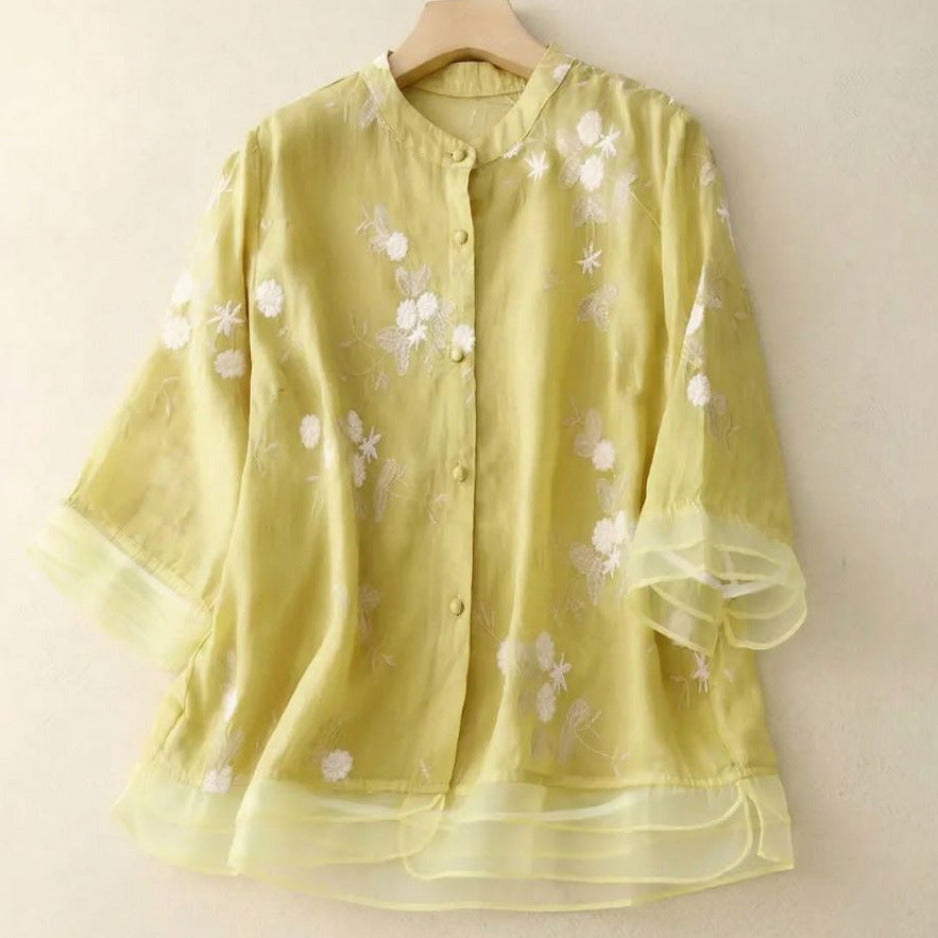 Dames Blouse met Bloemenprint en Driekwart Mouwen