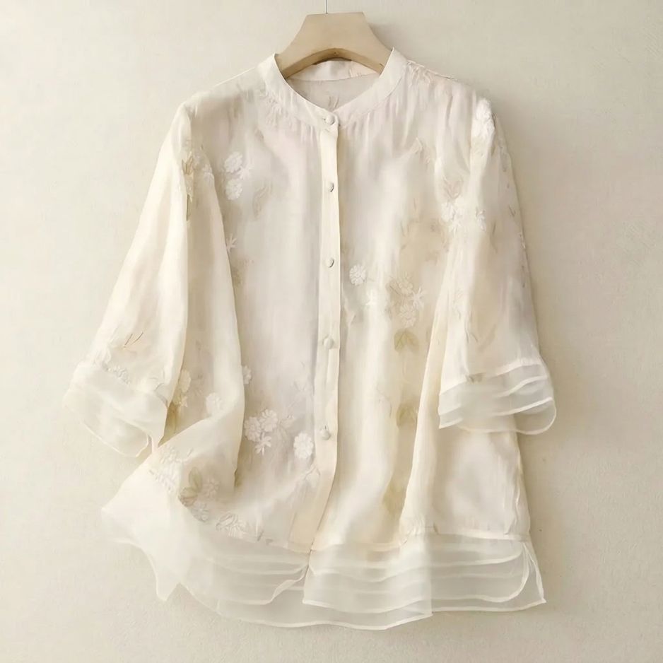 Dames Blouse met Bloemenprint en Driekwart Mouwen