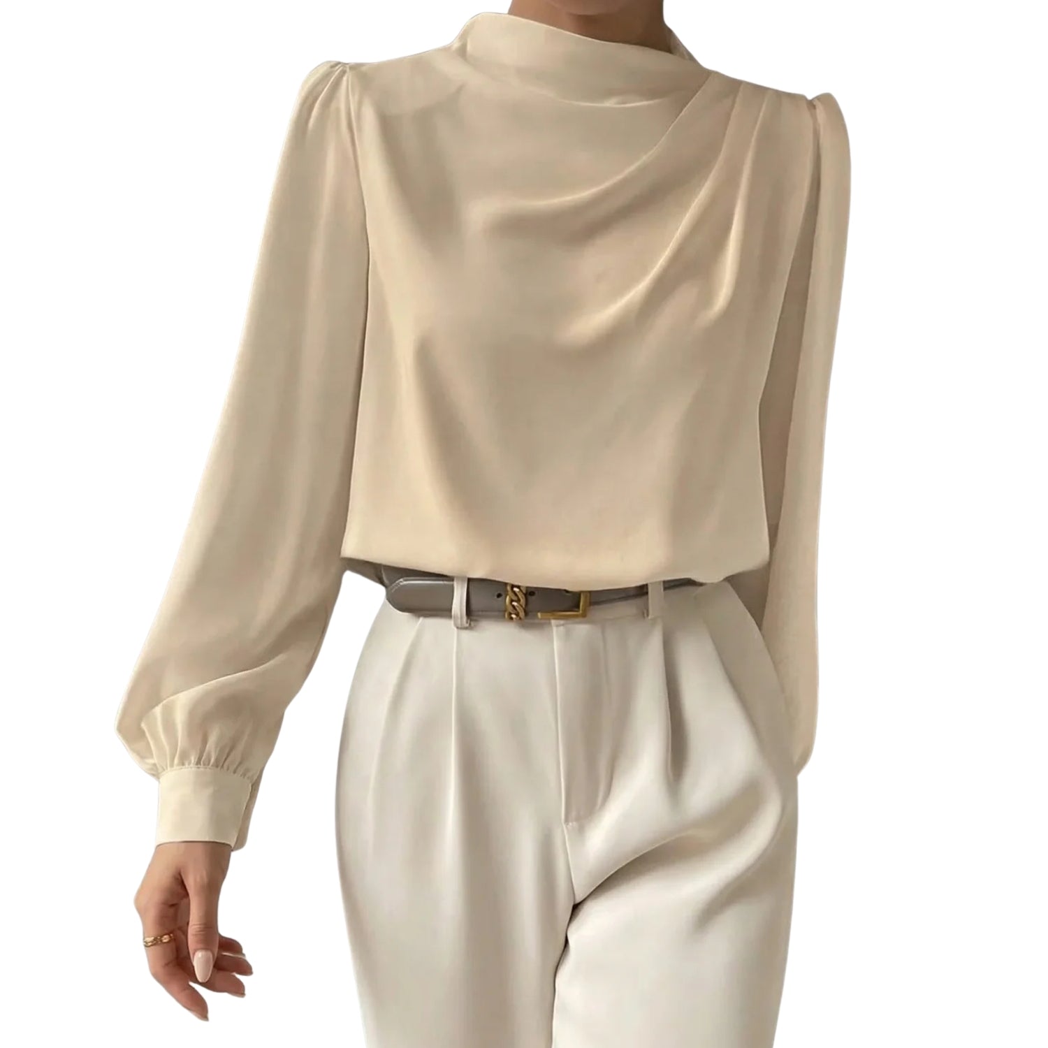 Dames Blouse met Gedrapeerd Detail en Lange Mouwen