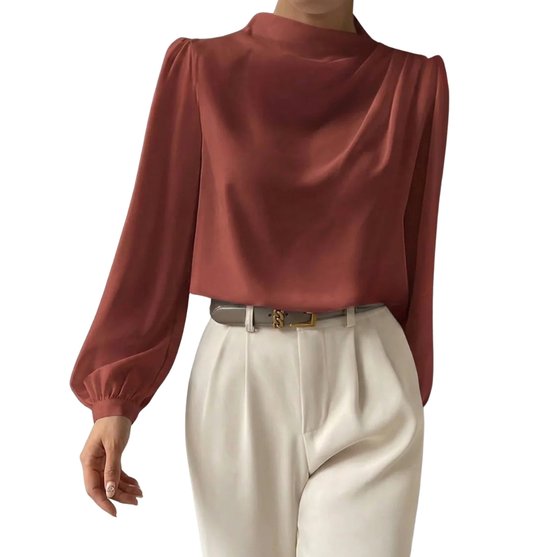 Dames Blouse met Gedrapeerd Detail en Lange Mouwen