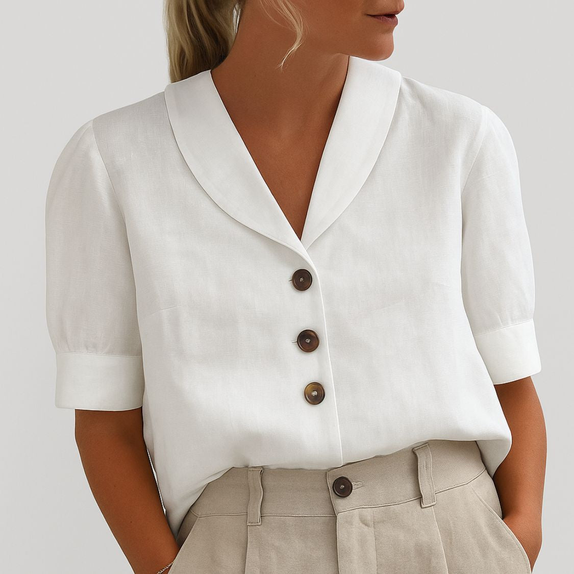 Dames Blouse met Korte Mouwen en Reverskraag