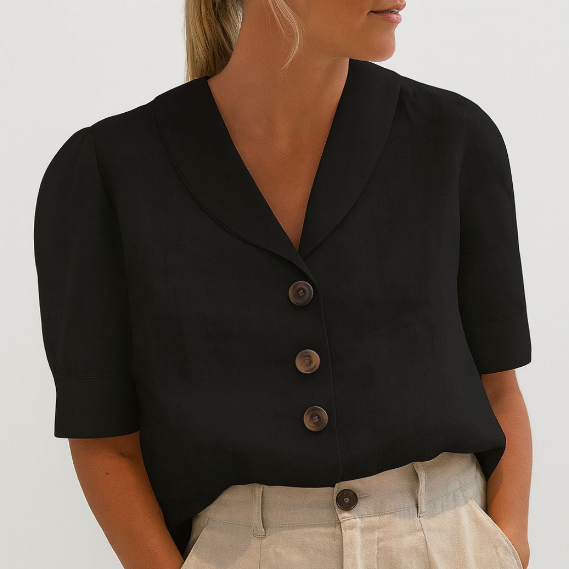 Dames Blouse met Korte Mouwen en Reverskraag