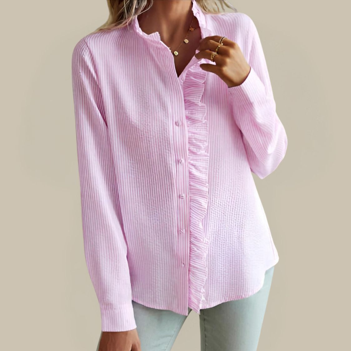 Dames Blouse met Ruches en Knoopsluiting