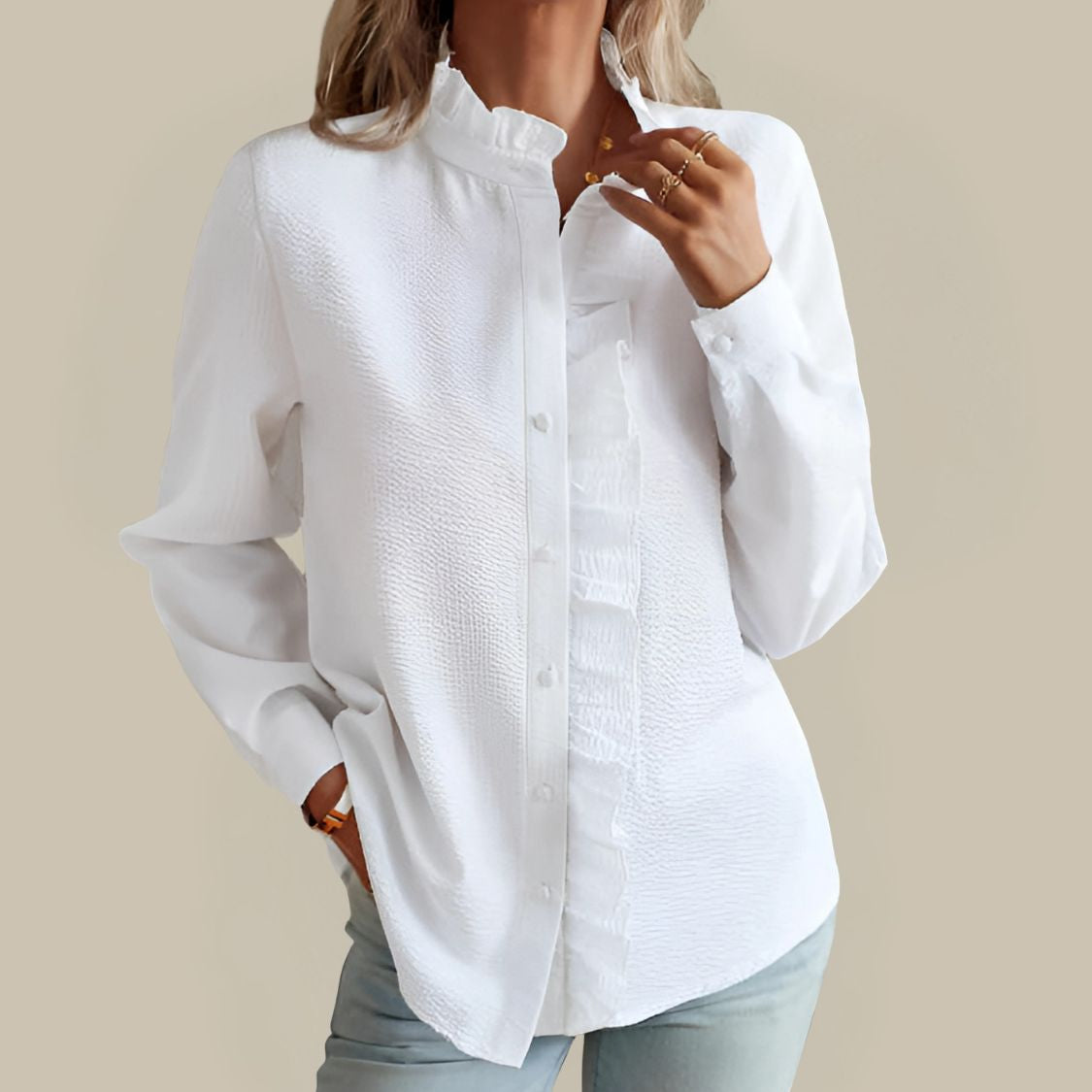 Dames Blouse met Ruches en Knoopsluiting