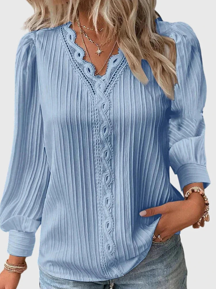 Dames Blouse met V-hals en Kanten Detail