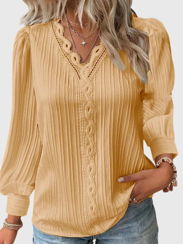 Dames Blouse met V-hals en Kanten Detail