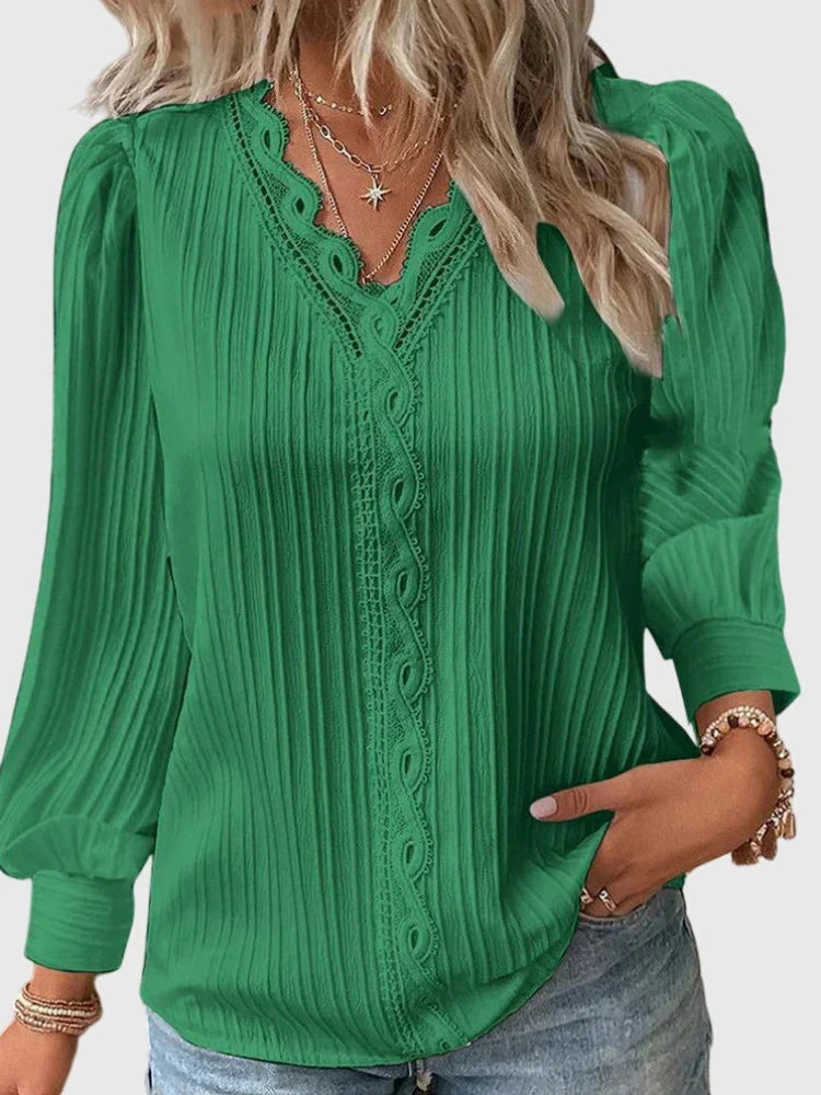 Dames Blouse met V-hals en Kanten Detail