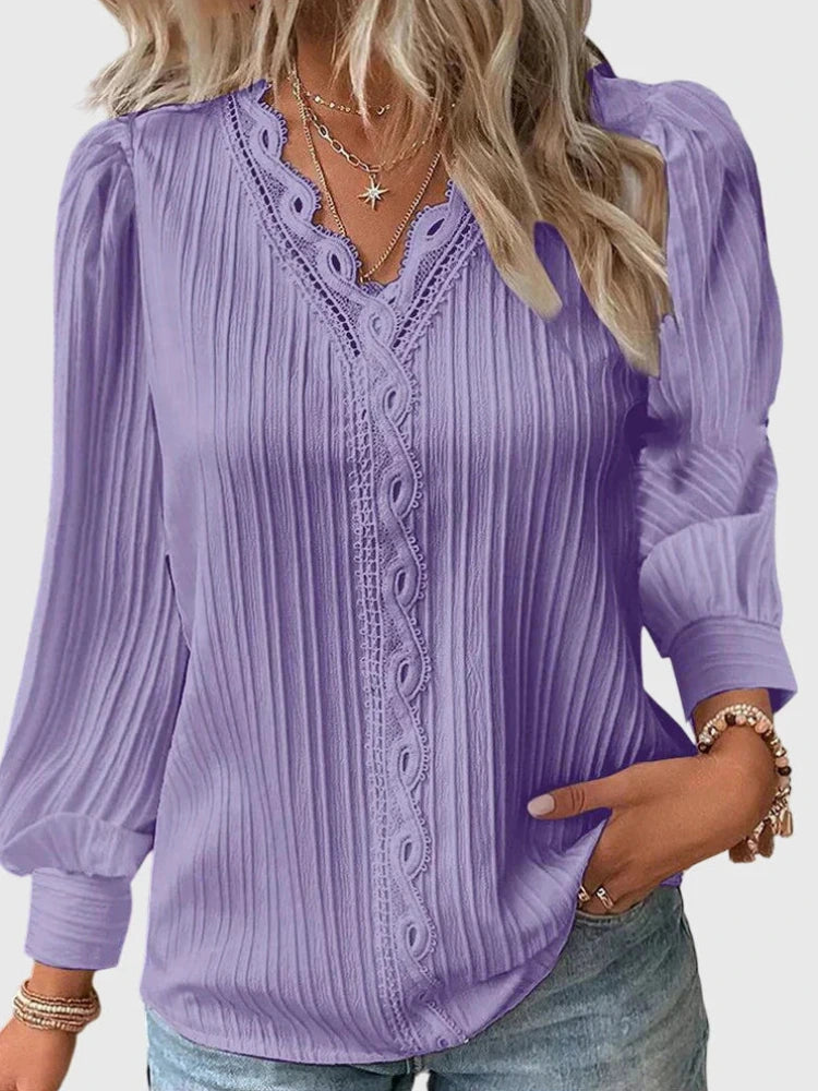 Dames Blouse met V-hals en Kanten Detail