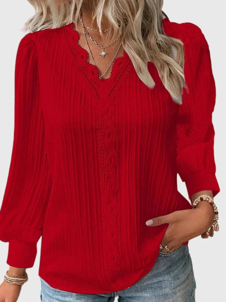 Dames Blouse met V-hals en Kanten Detail