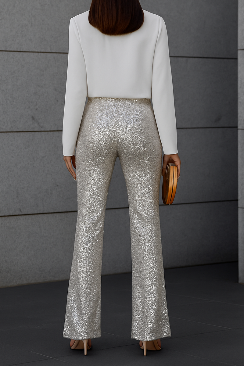 Dames Broek met Glinsterende Pailletten en Hoge Taille