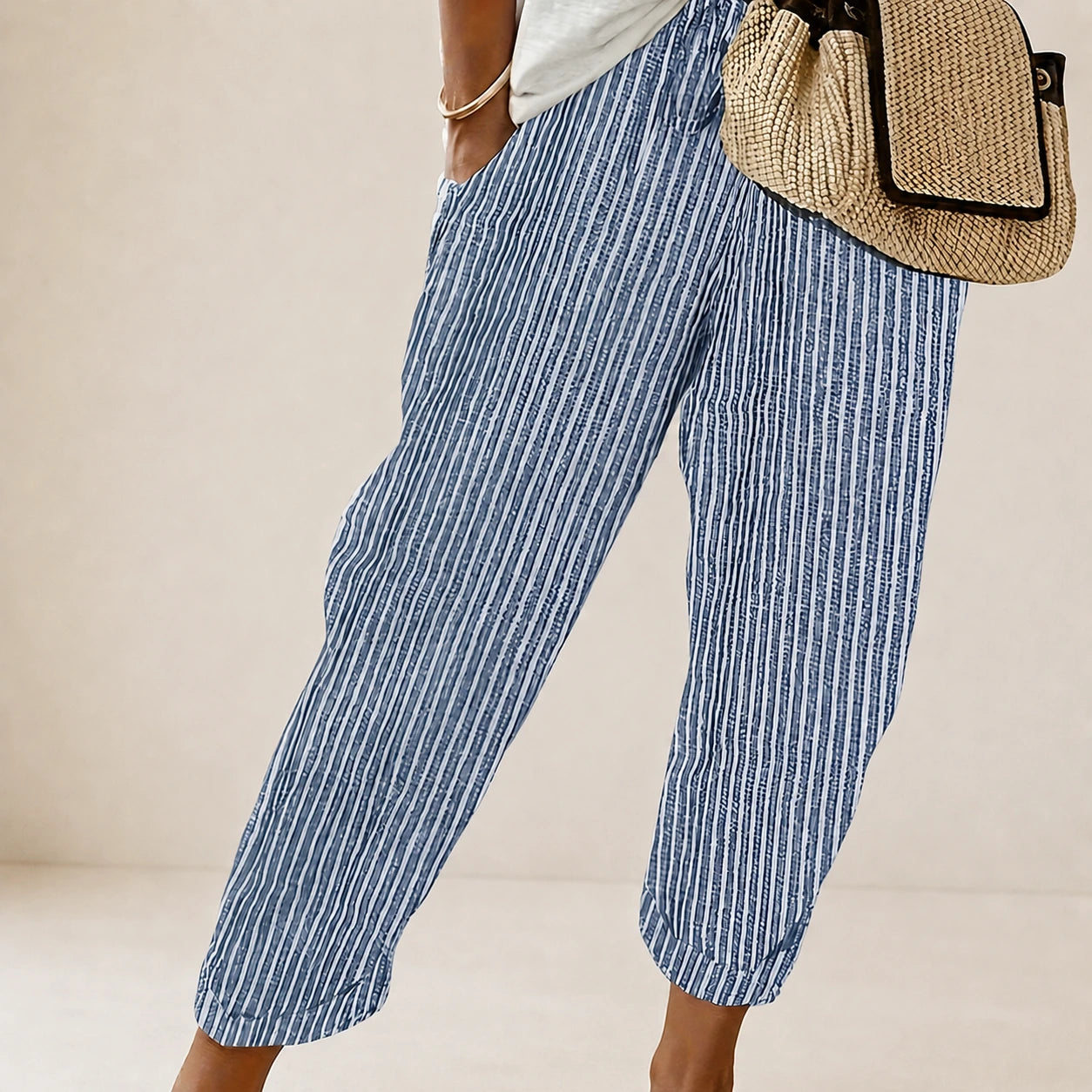 Dames Broek met Streepprint en Wijde Pijpen