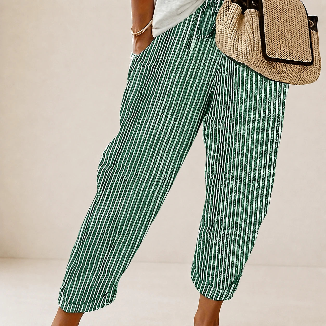 Dames Broek met Streepprint en Wijde Pijpen
