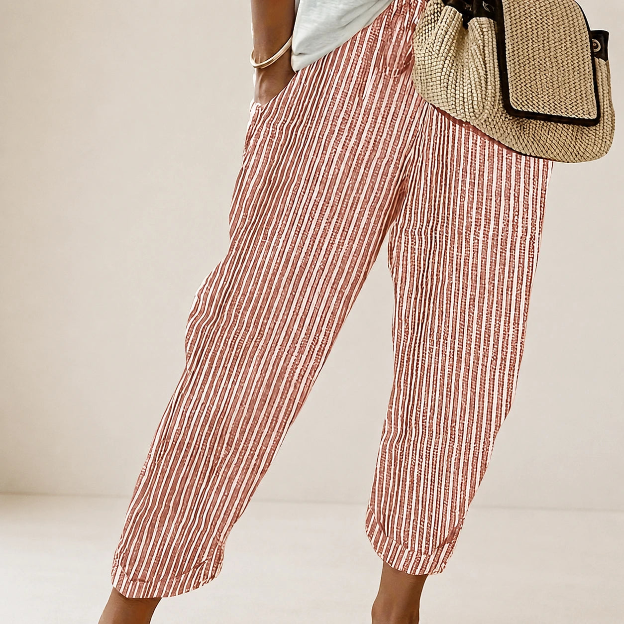Dames Broek met Streepprint en Wijde Pijpen