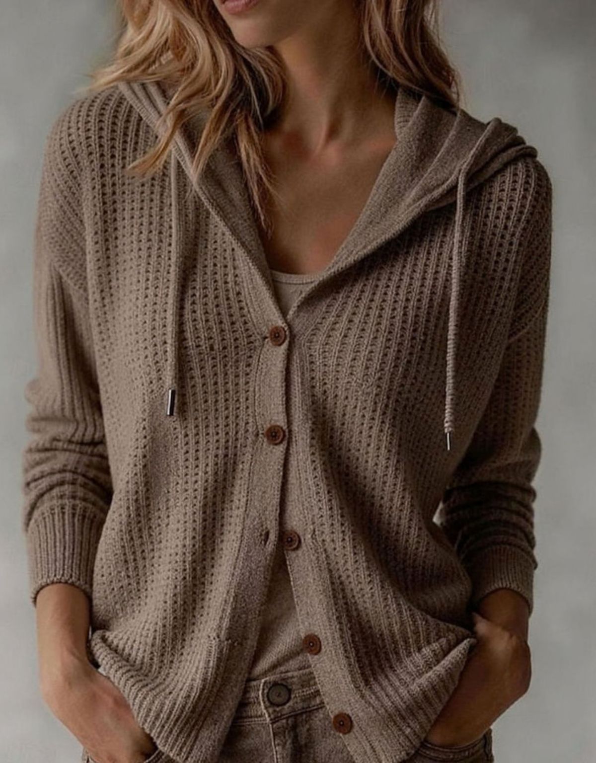 Dames Cardigan met Capuchon en Wafelstructuur