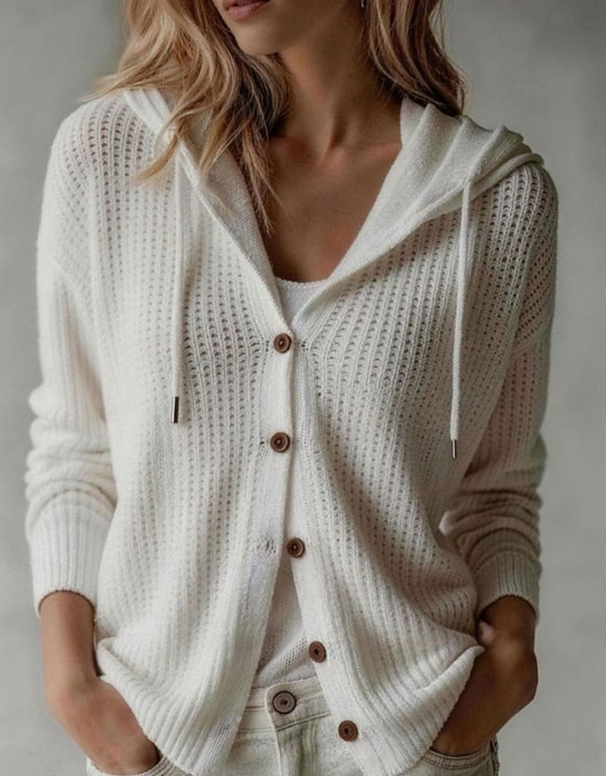 Dames Cardigan met Capuchon en Wafelstructuur