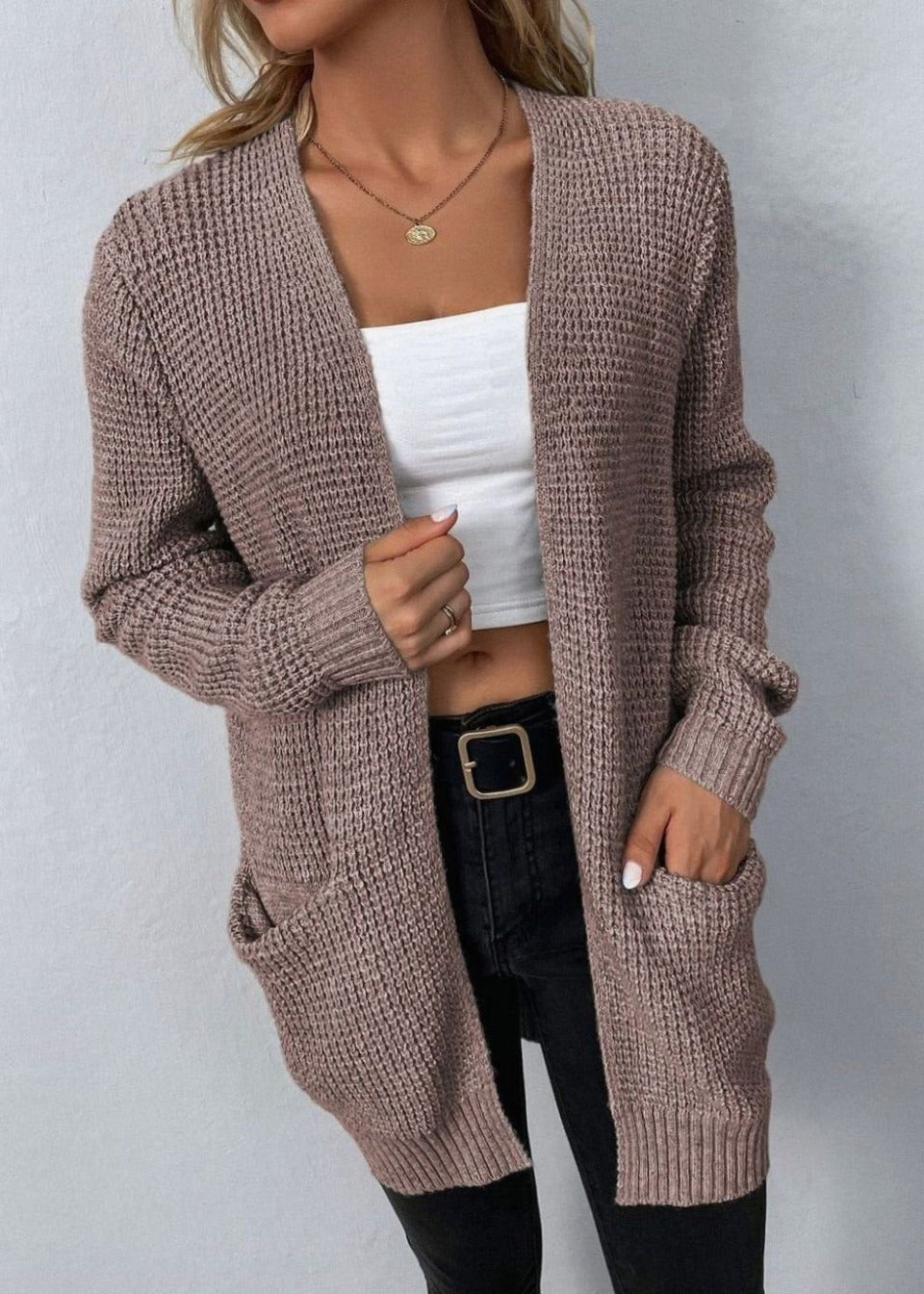 Dames Cardigan met Open Voorkant en Wafelstructuur