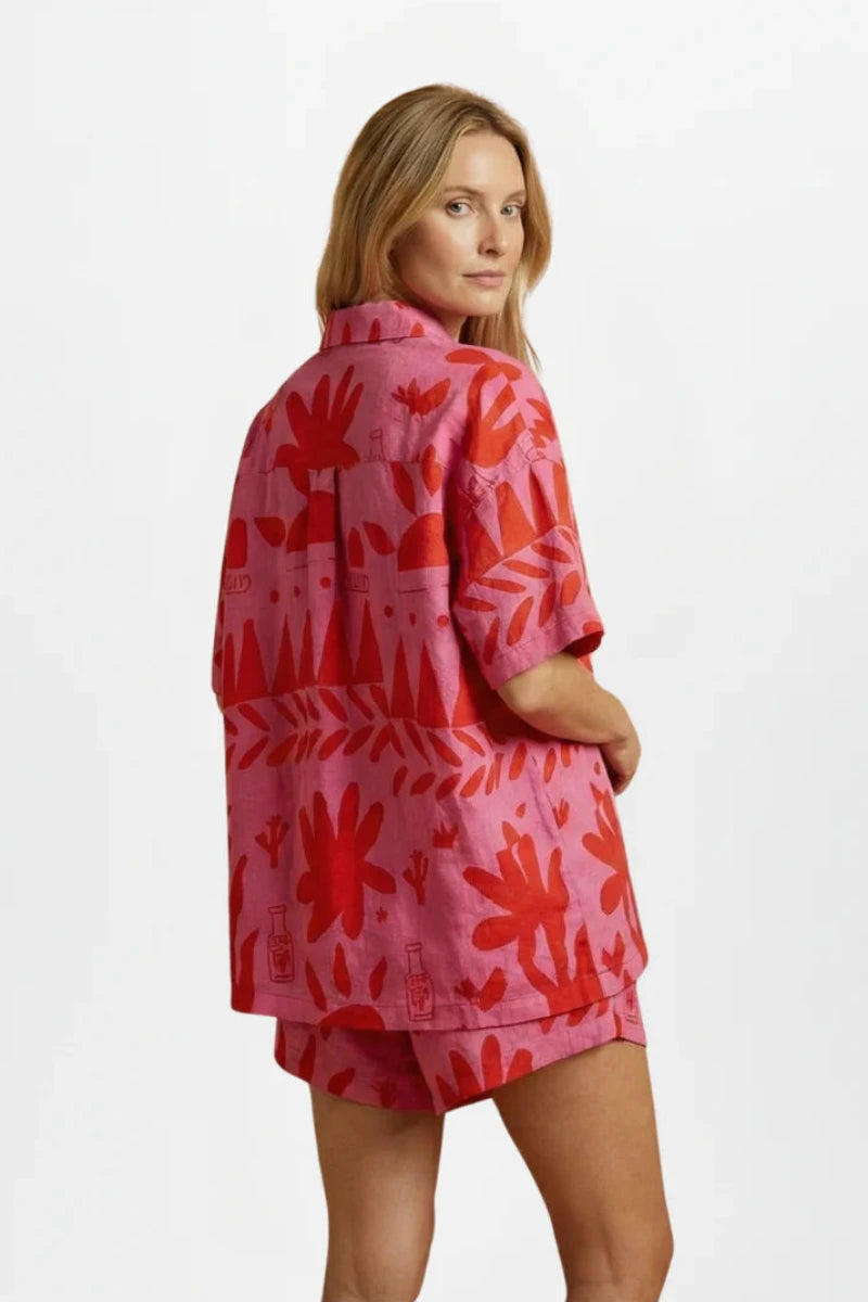 Dames Co-ord Set met Overhemd en Korte Broek
