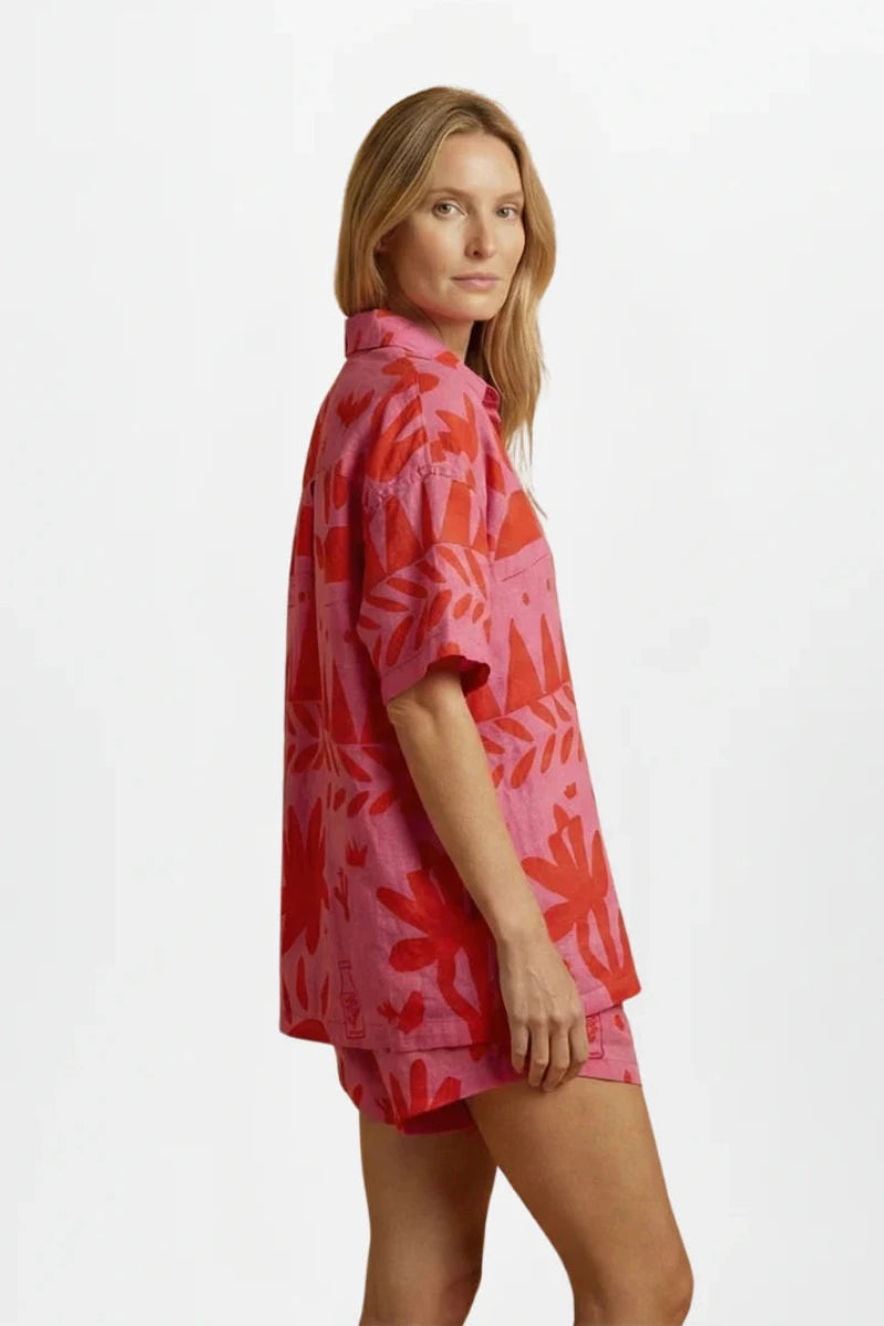 Dames Co-ord Set met Overhemd en Korte Broek
