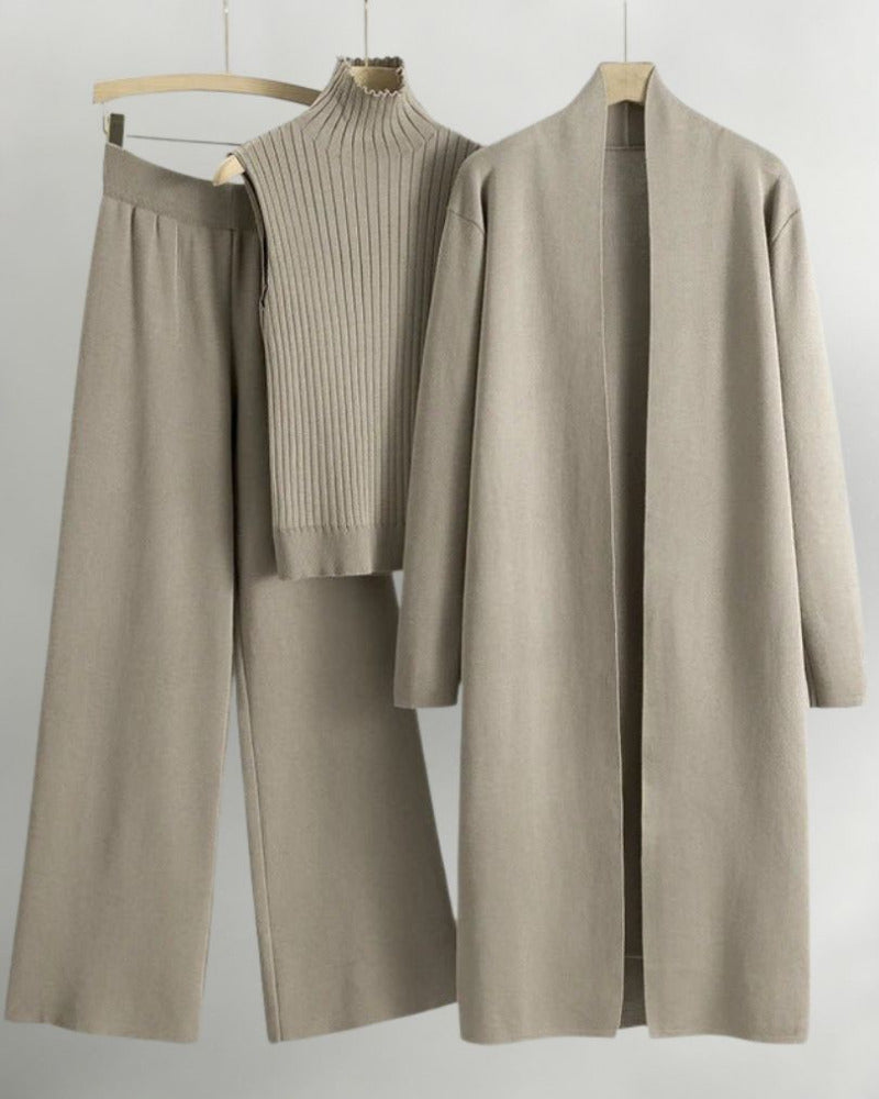 Dames Drie-delige Set met Hoge Hals en Wijde Broek