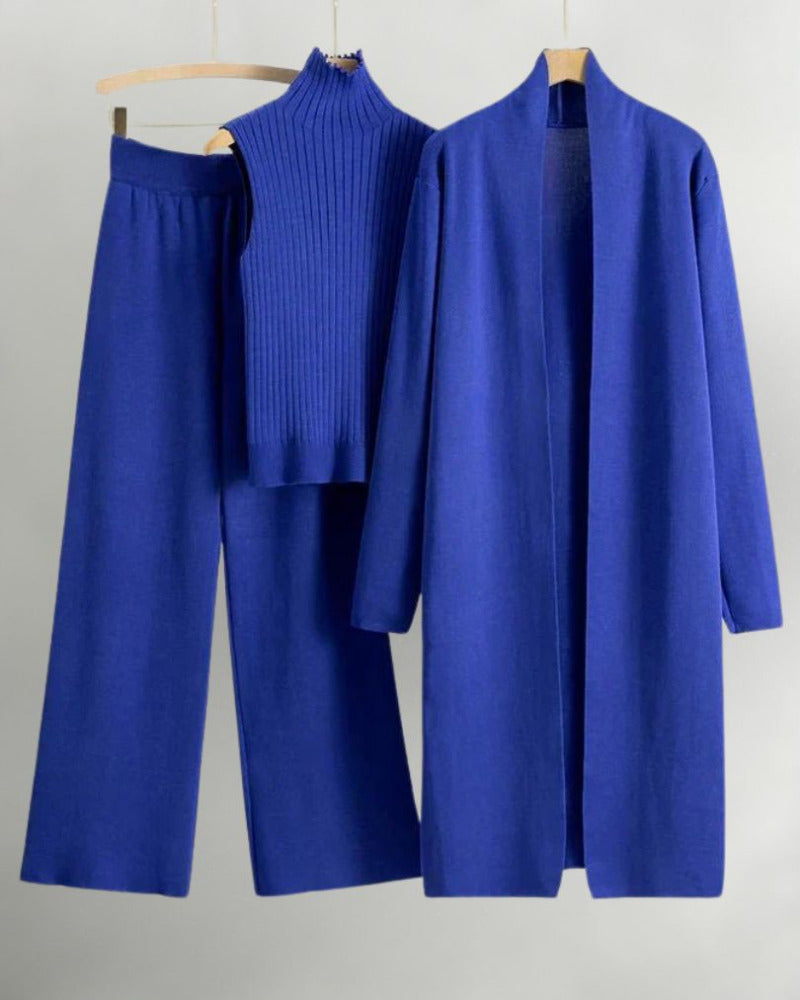 Dames Drie-delige Set met Hoge Hals en Wijde Broek