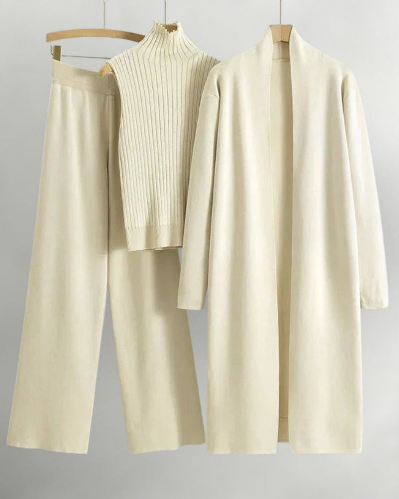 Dames Drie-delige Set met Hoge Hals en Wijde Broek