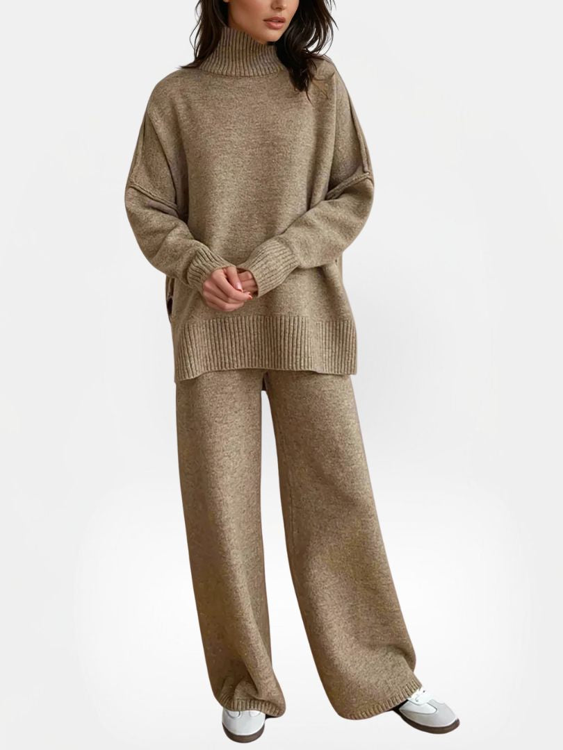 Dames Gebreid Set met Coltrui en Wijde Broek