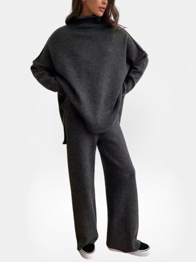 Dames Gebreid Set met Coltrui en Wijde Broek