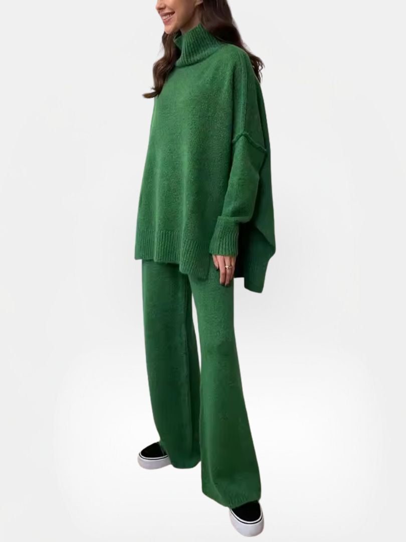 Dames Gebreid Set met Coltrui en Wijde Broek