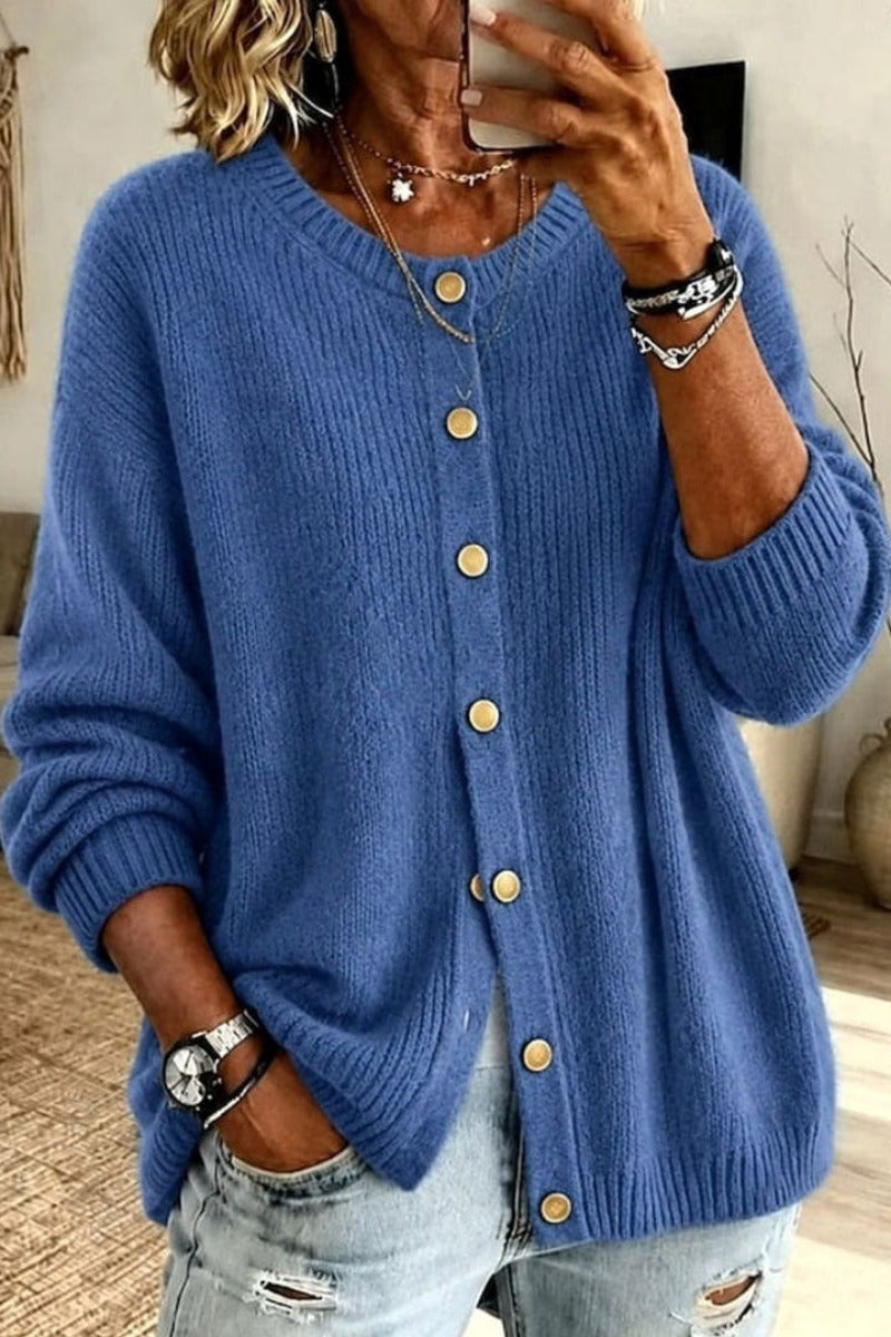 Dames Gebreid Vest met Knoopsluiting en Relaxed fit