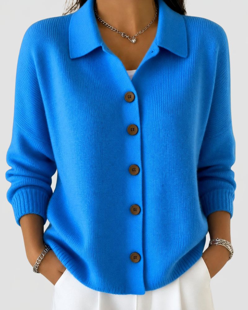 Dames Gebreid Vest met Polokraag en Knoopsluiting